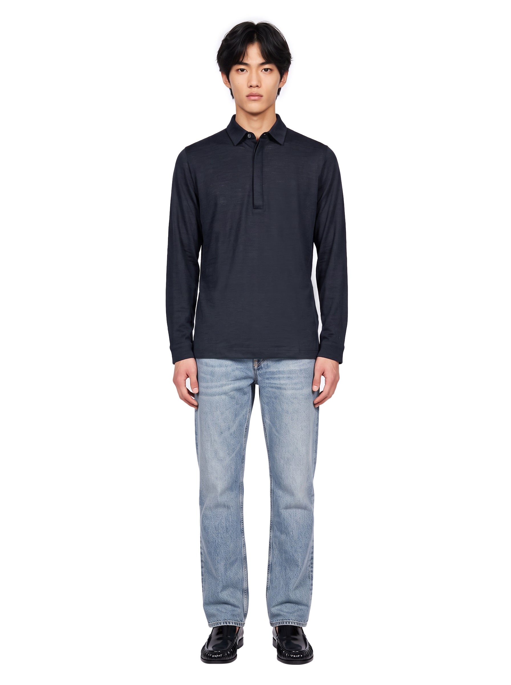 Polo manica lunga extrafine in blu 