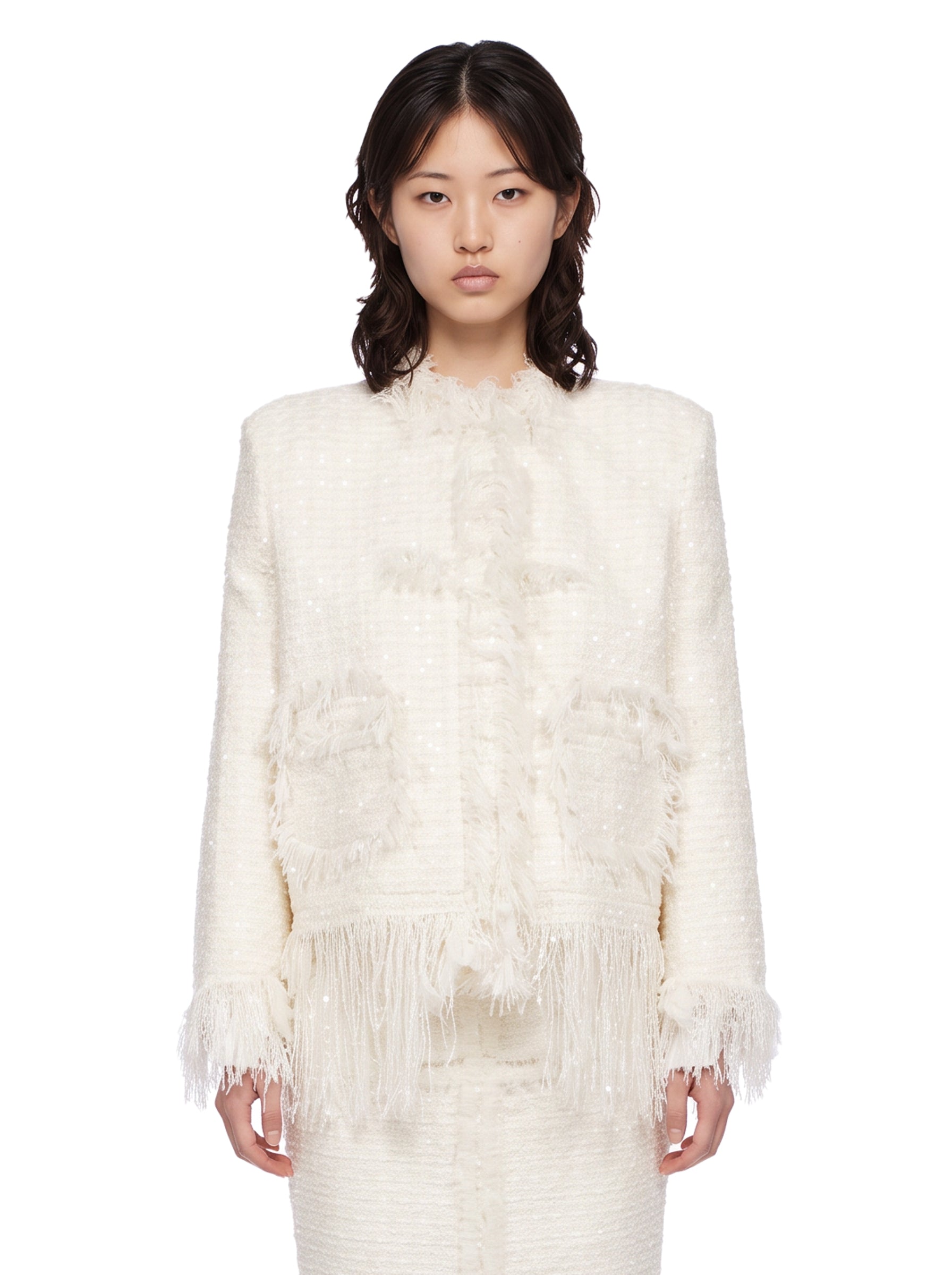 women mademoiselle tweed-dechire jacket woven 