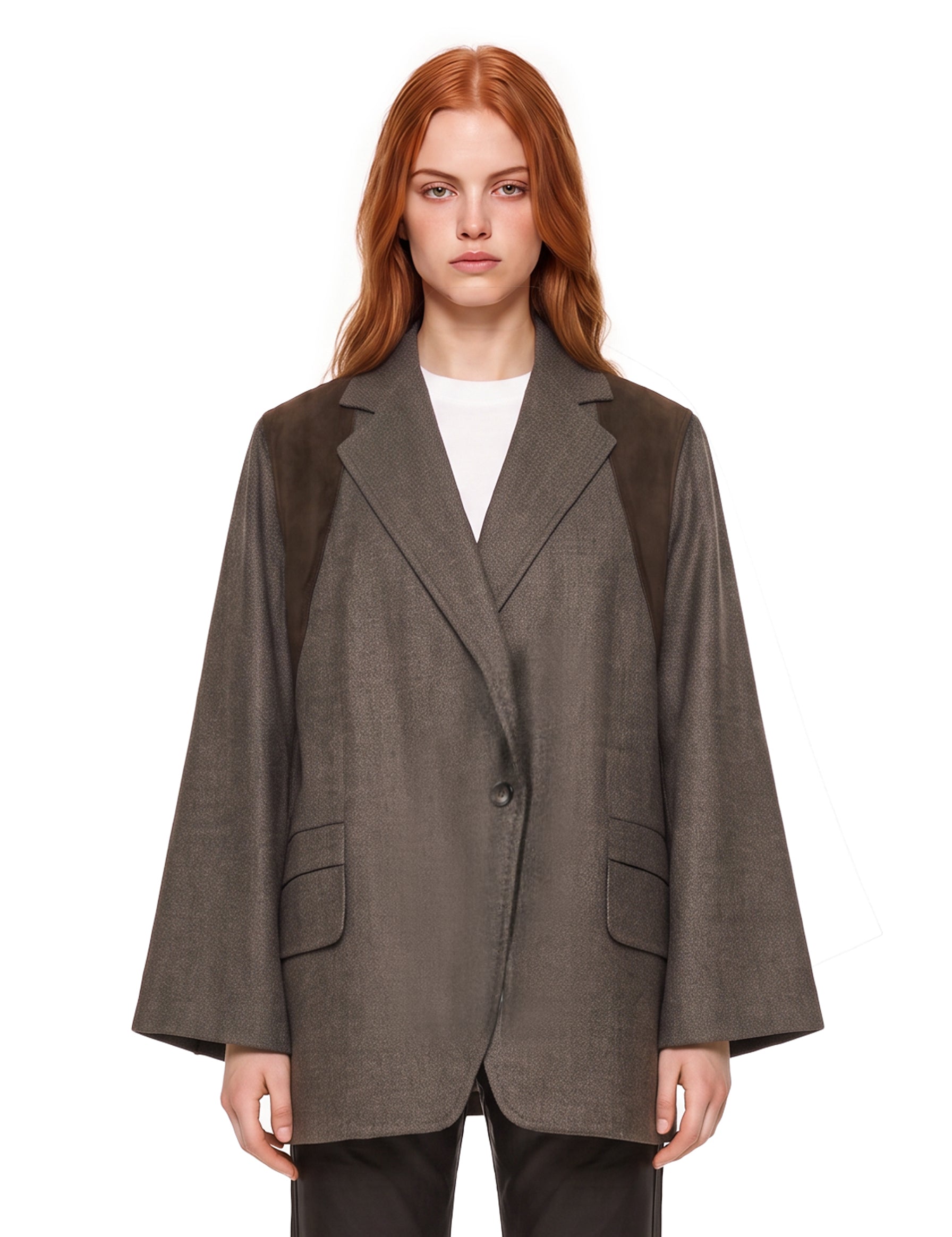Blazer con inserti in suede marrone 