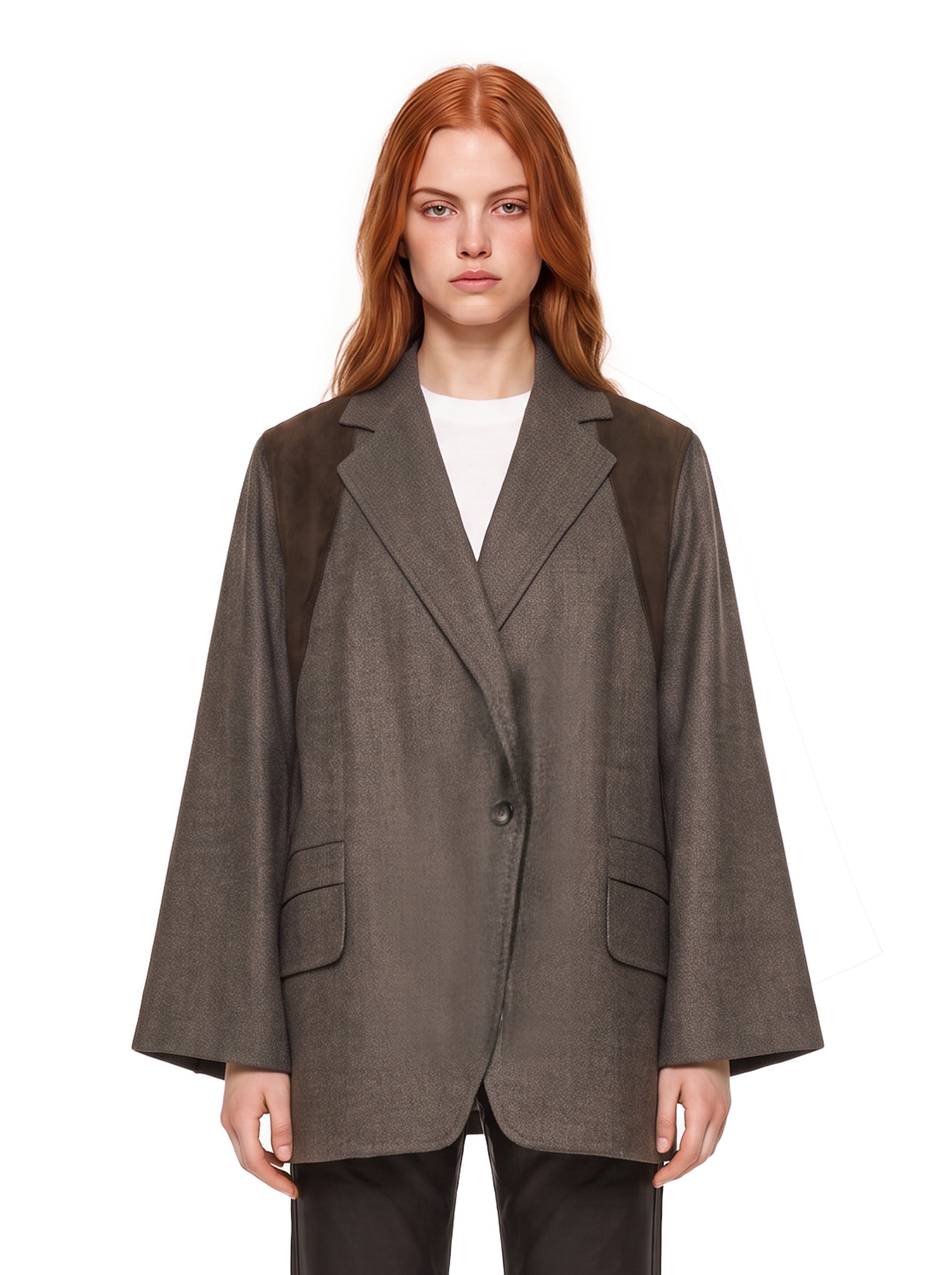 Blazer con inserti in suede marrone 