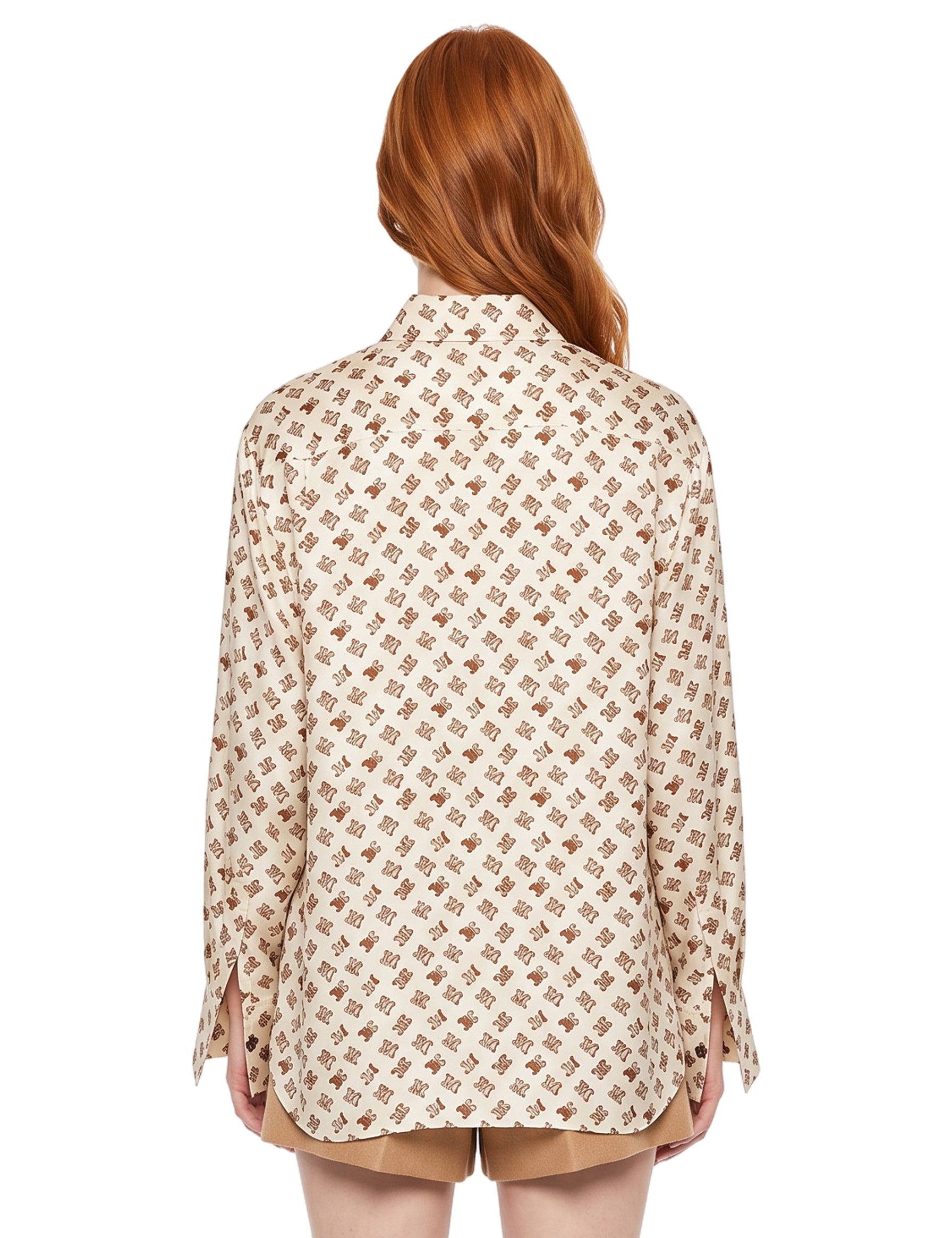 Camicia over in seta stampata bianca 