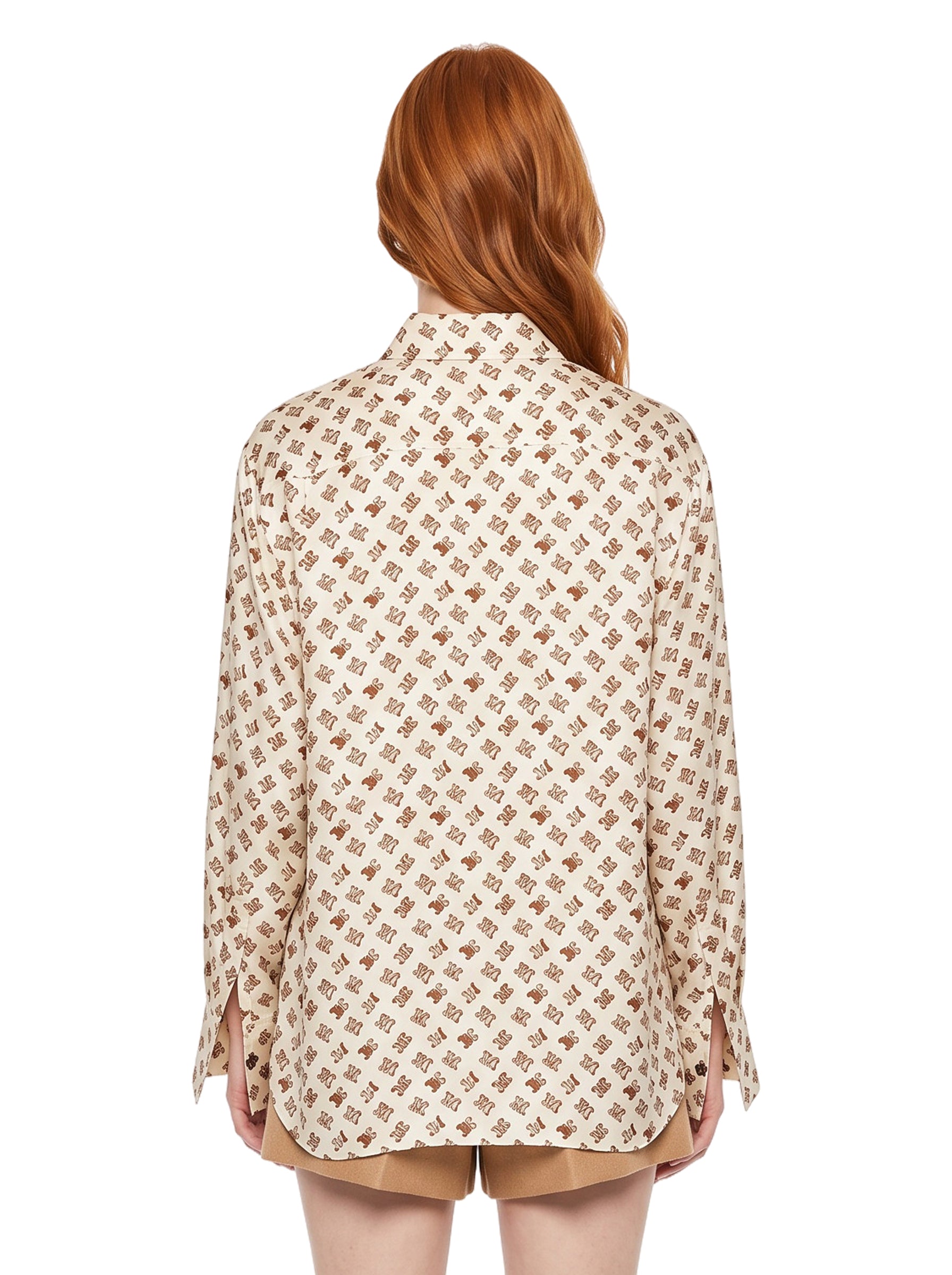 Camicia over in seta stampata bianca 