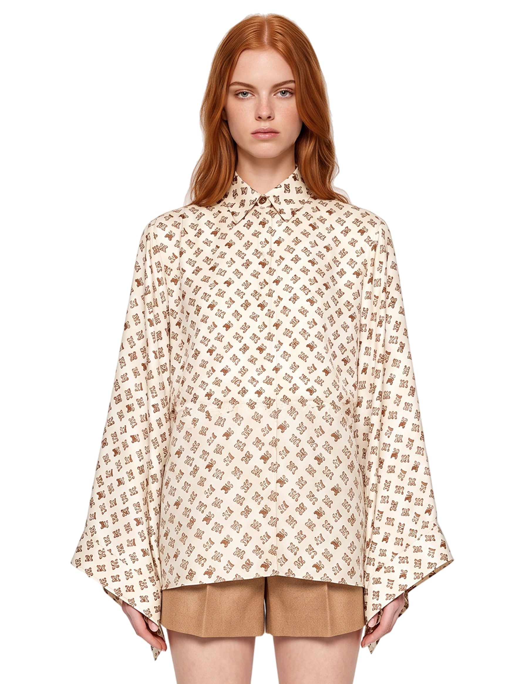 Camicia over in seta stampata bianca 