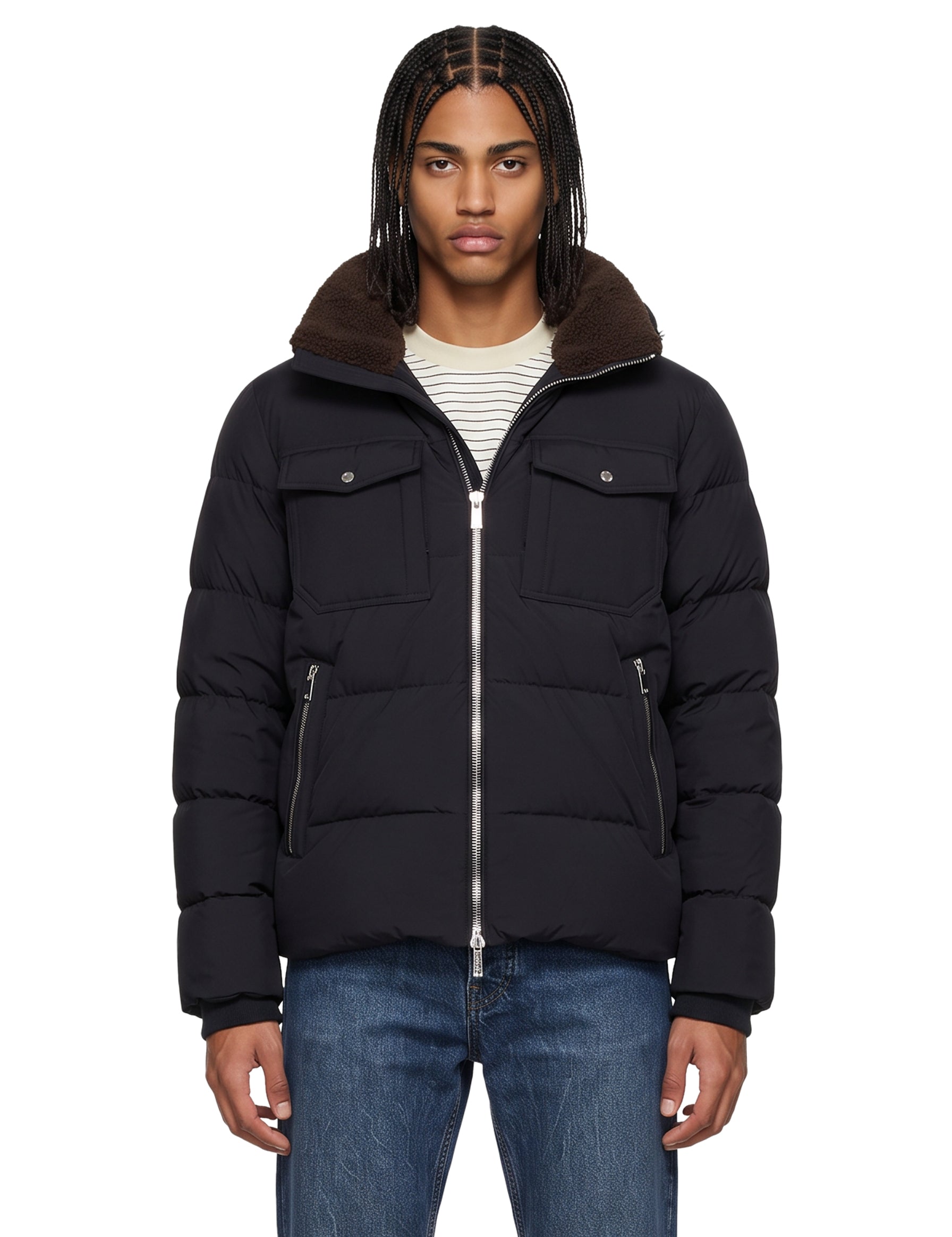 Piumino con collo in shearling Alarick in blu 