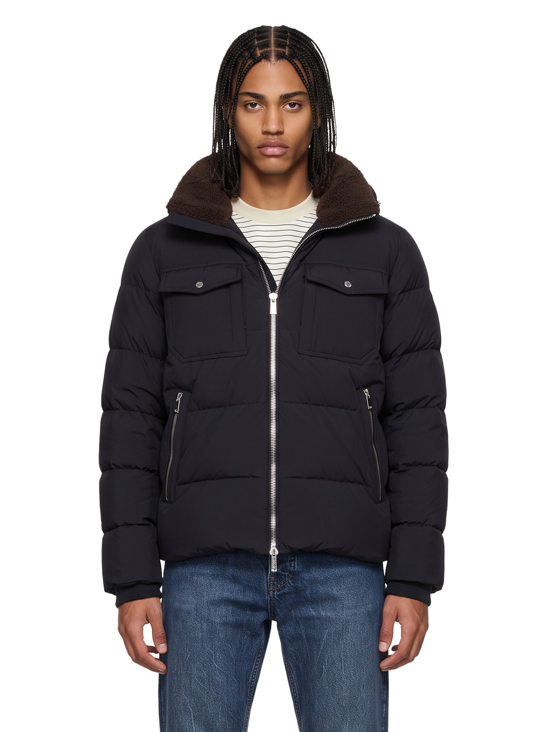 Piumino con collo in shearling Alarick in blu 