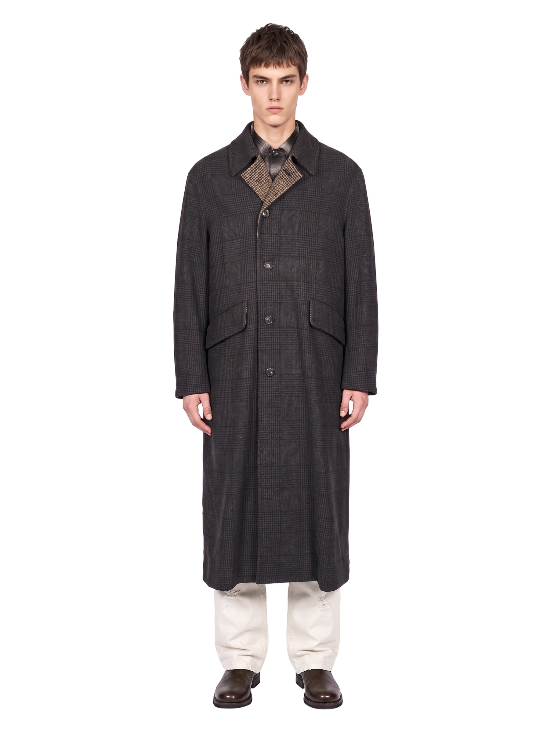 Cappotto Collapse a quadri in nero 