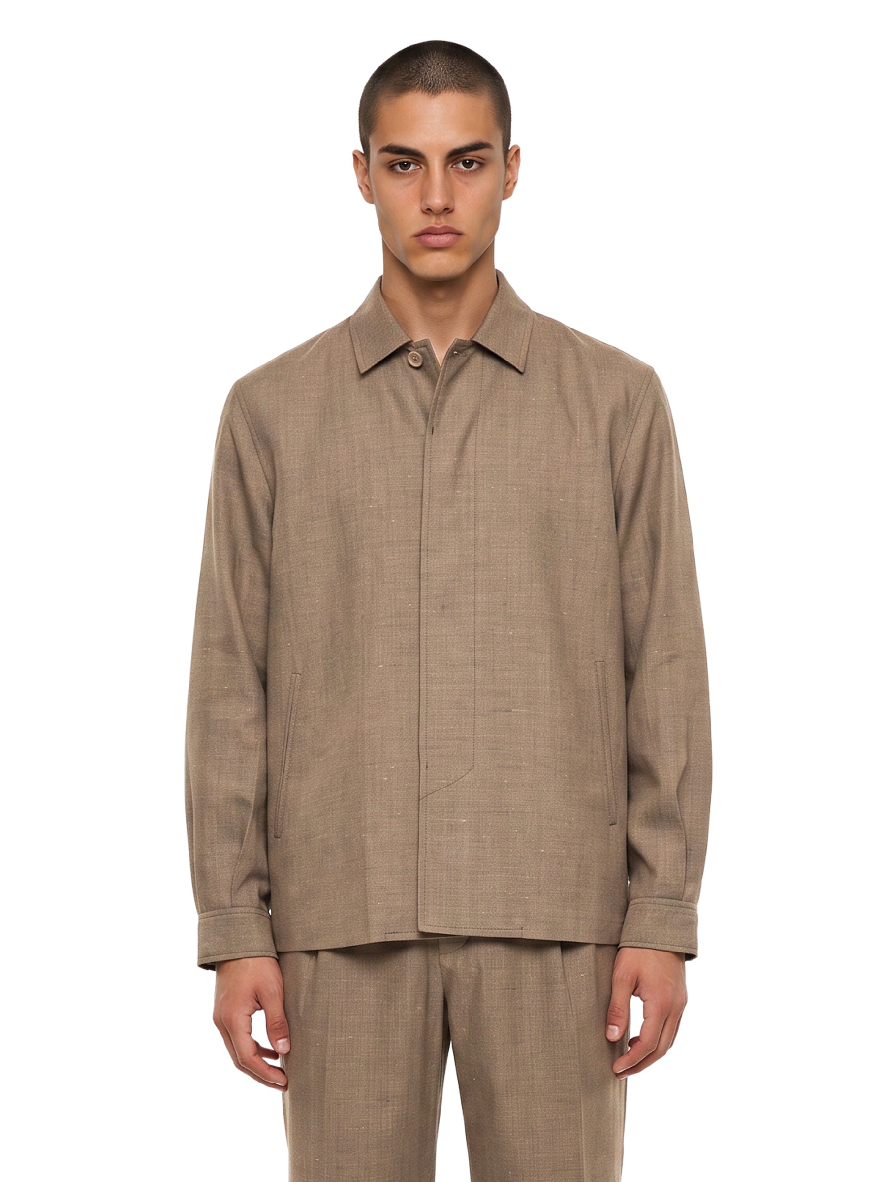 Giacca-camicia in lana in marrone 
