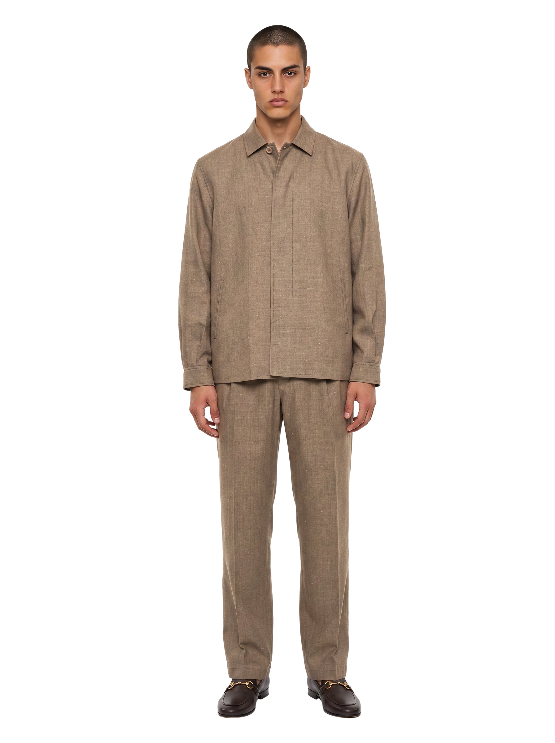 Giacca-camicia in lana in marrone 