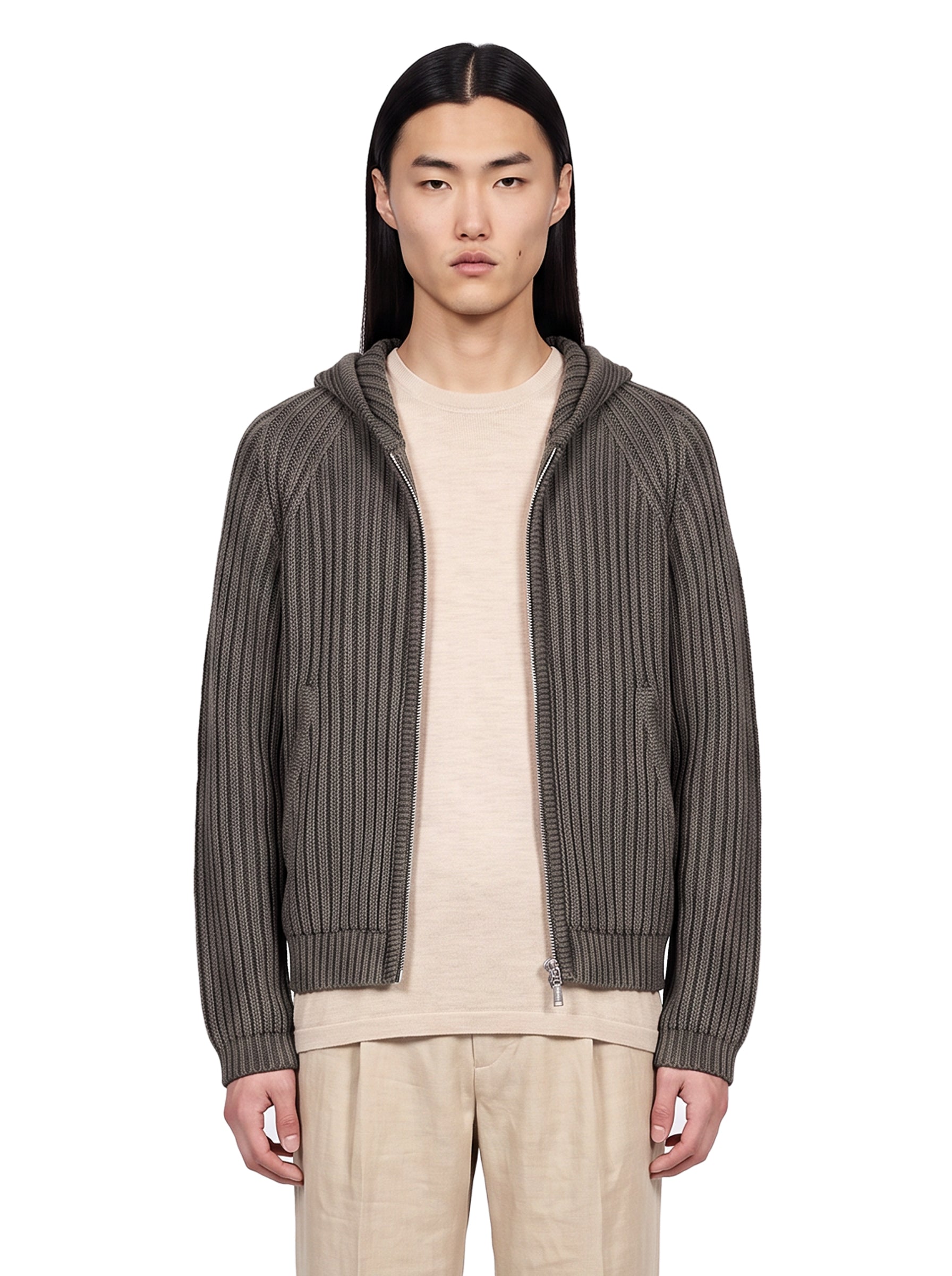 Cardigan a coste con cappuccio Level in grigio 