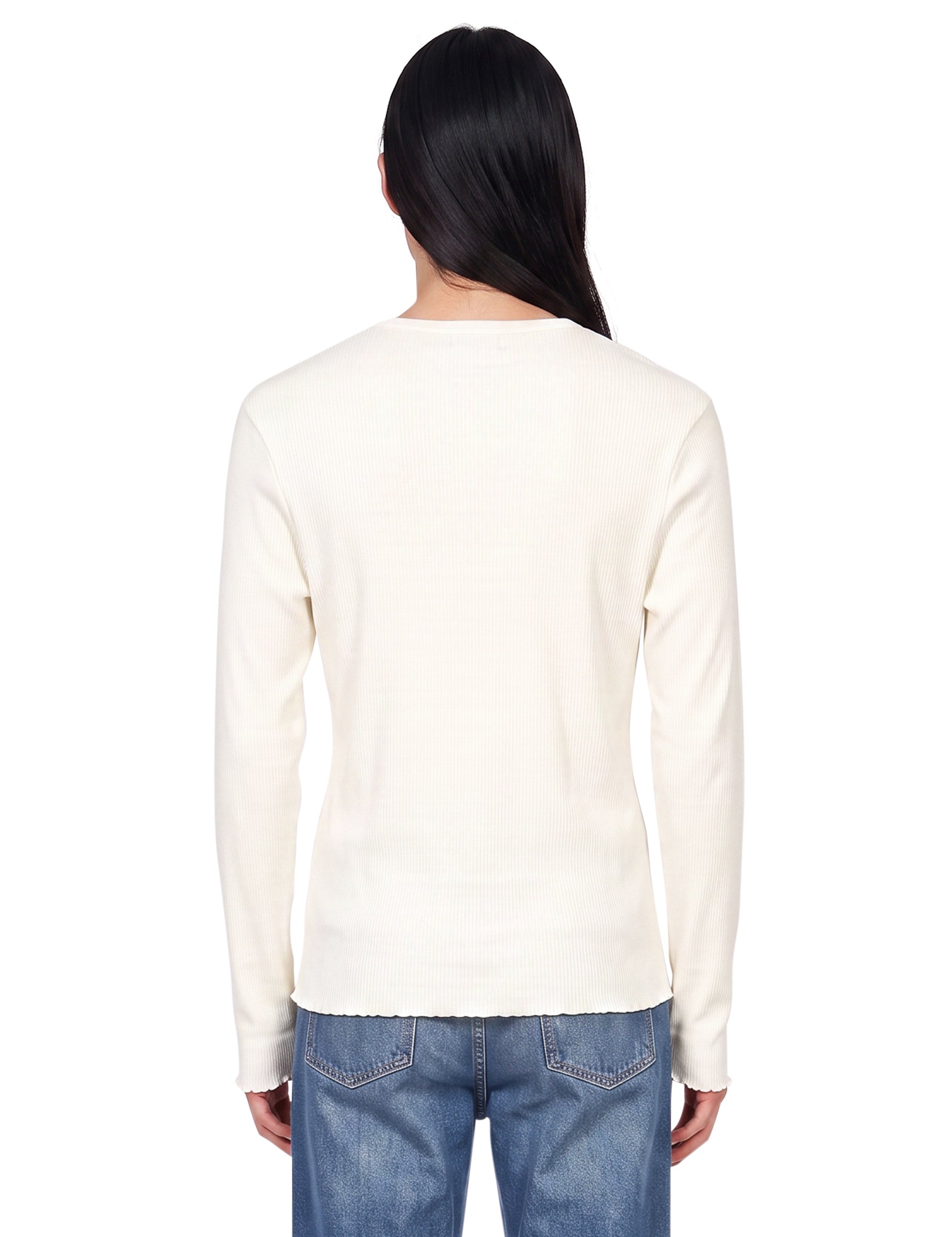 T-shirt a maniche lunghe a coste in avorio 