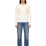 T-shirt a maniche lunghe a coste in avorio 