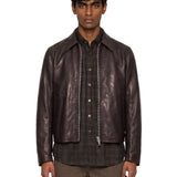 Giacca in pelle con zip in marrone 
