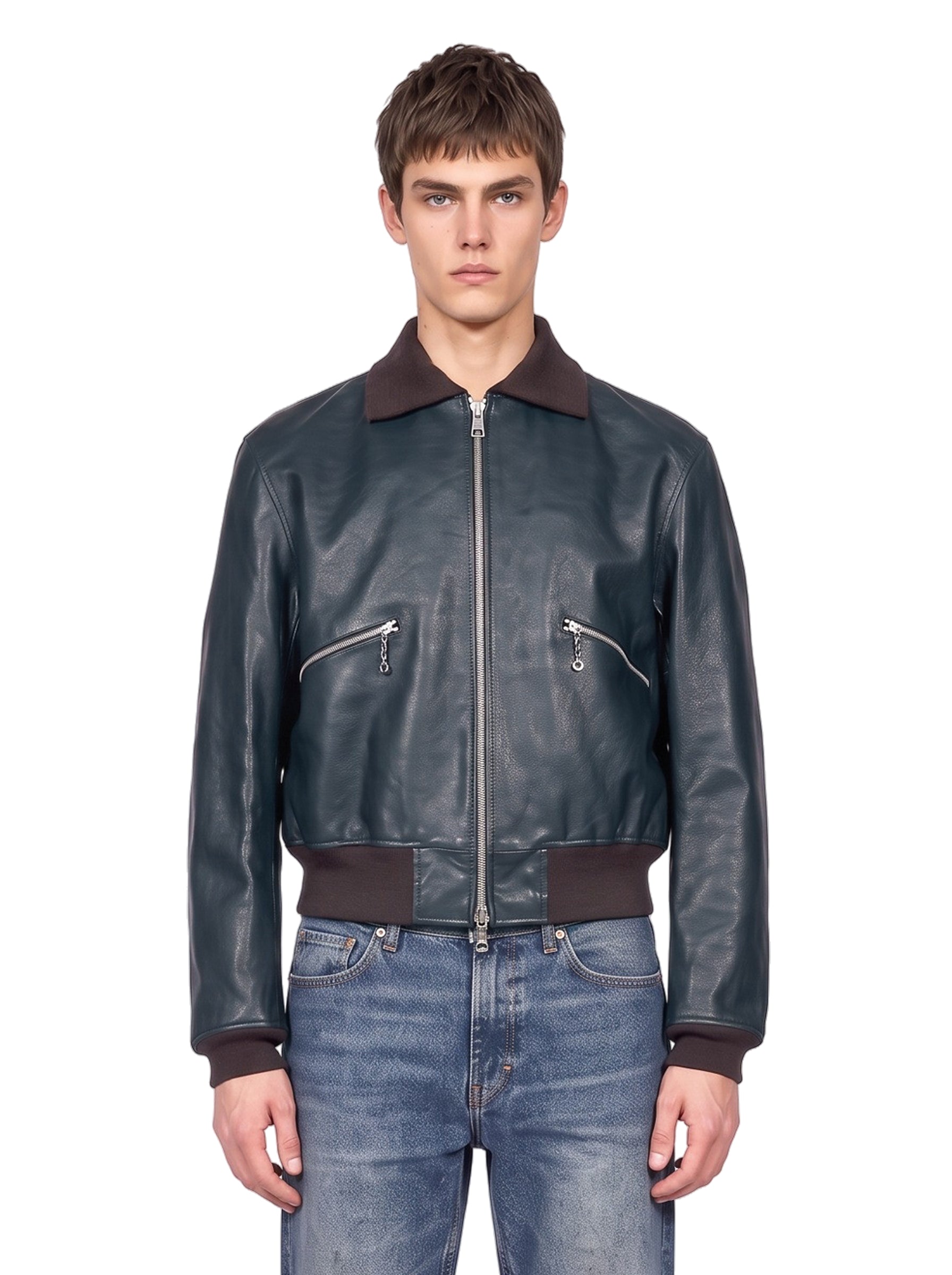 Mini bomber con zip in blu 