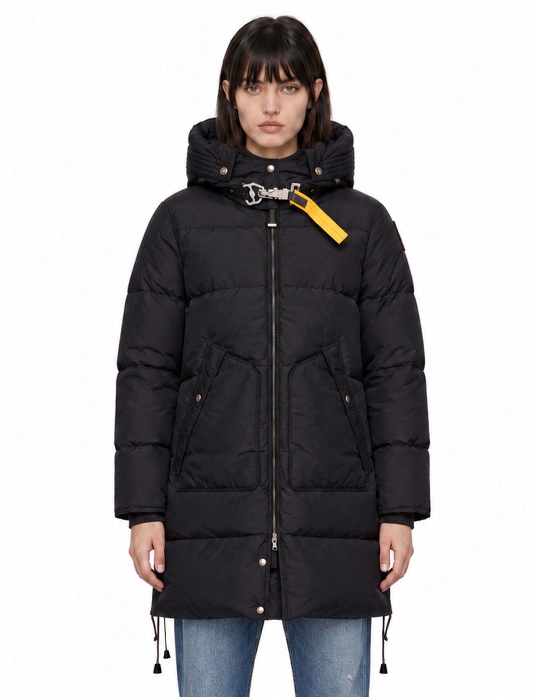Piumino Long Bear con cappuccio in nero 