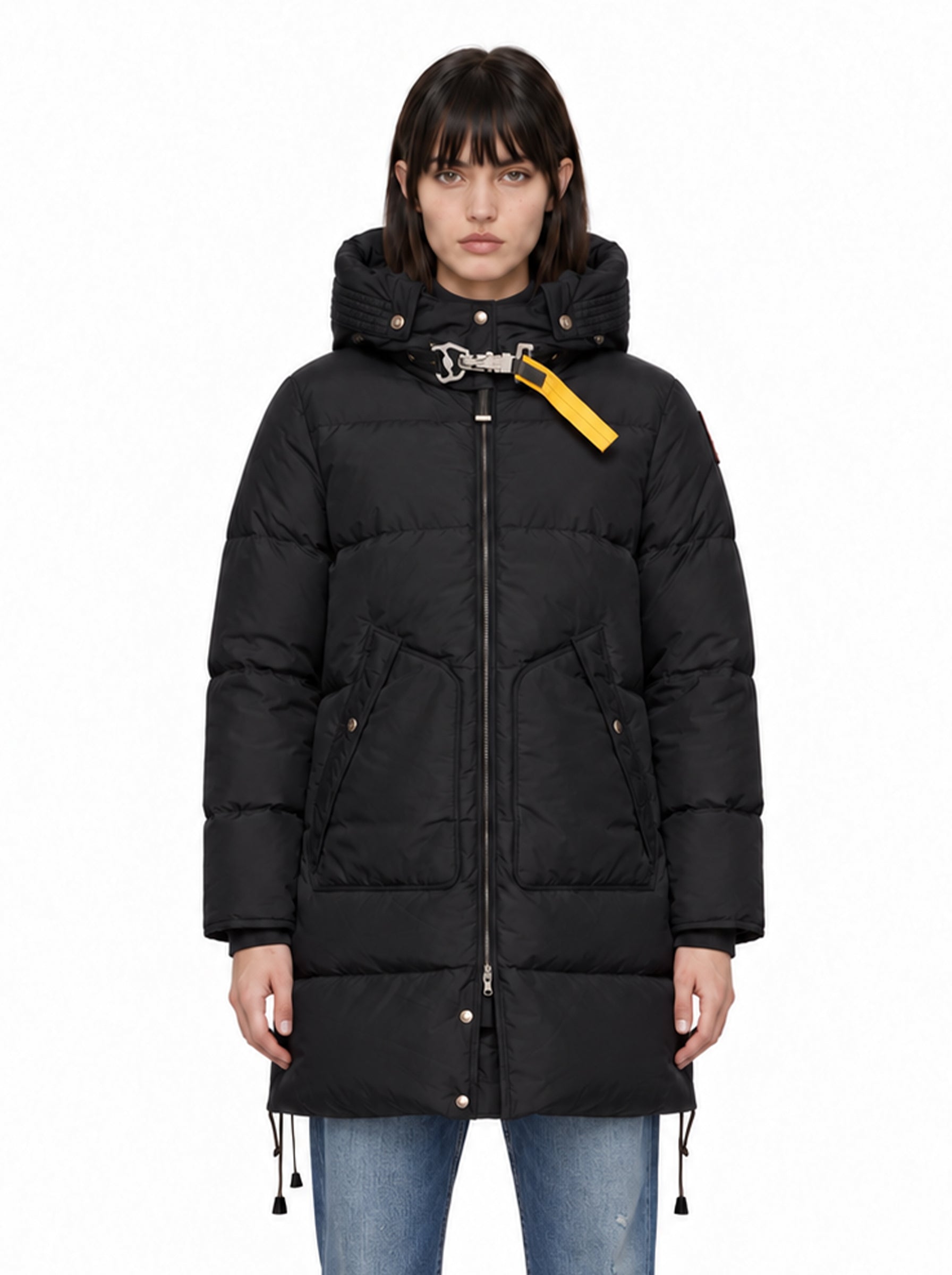 Piumino Long Bear con cappuccio in nero 