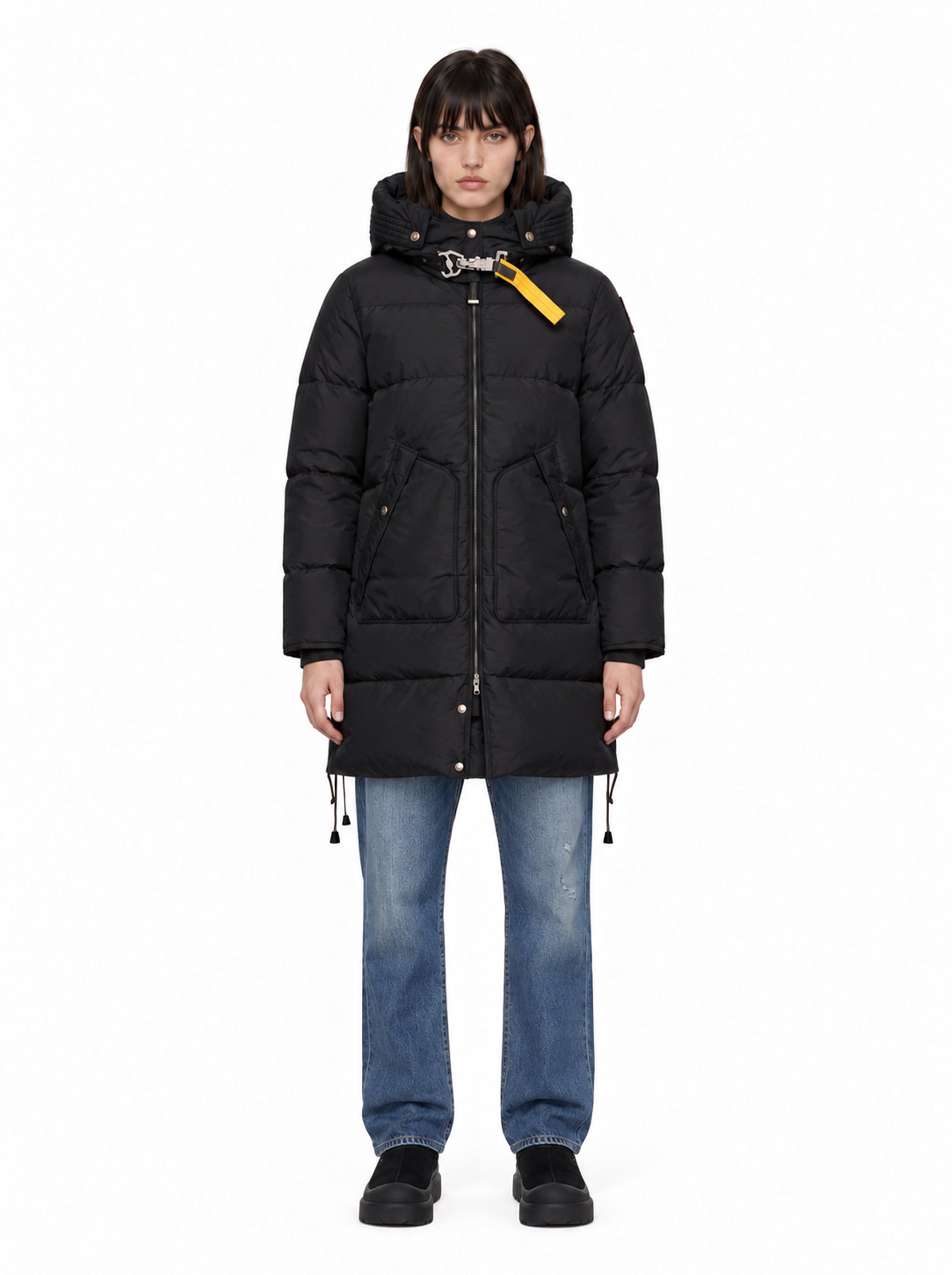 Piumino Long Bear con cappuccio in nero 