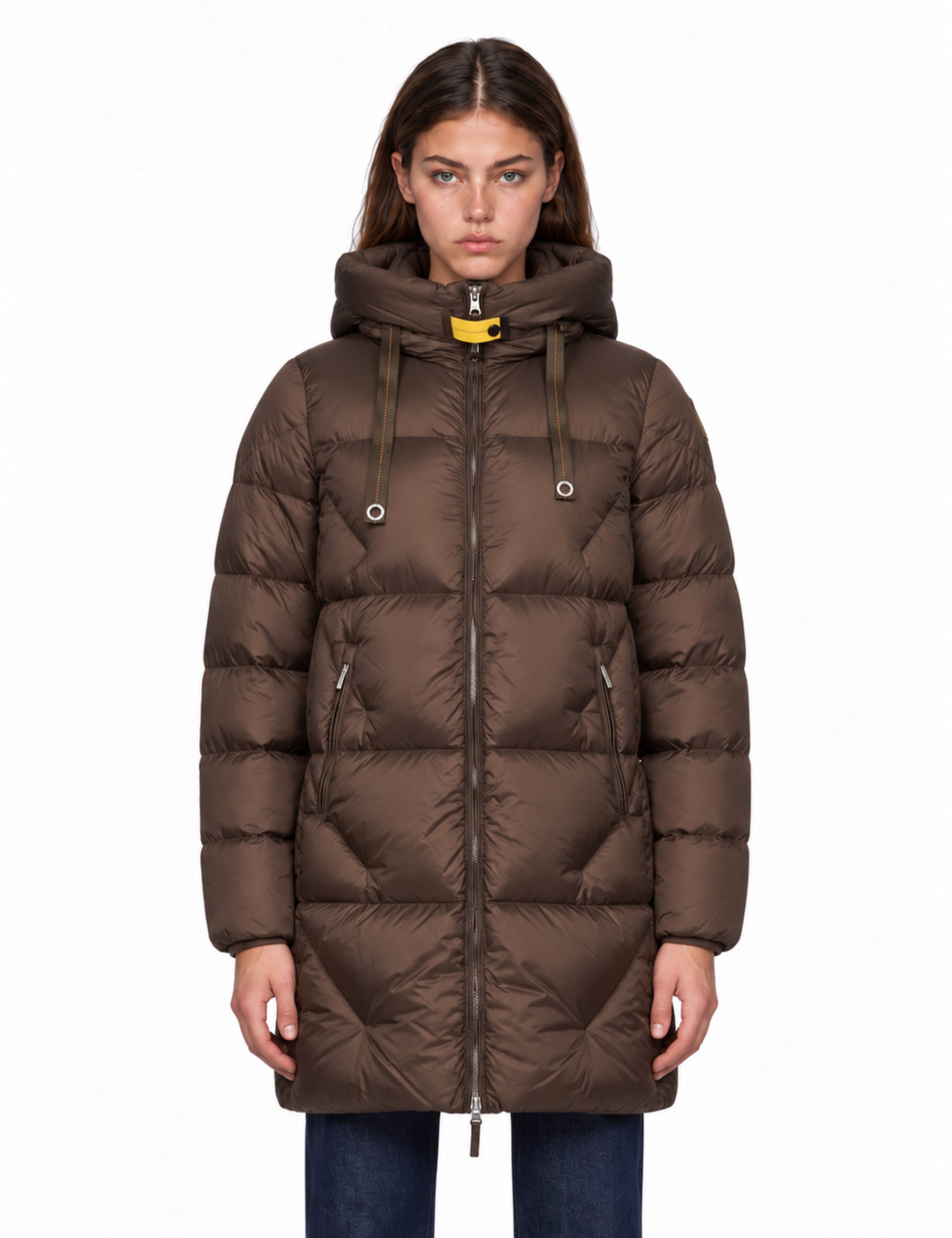 Piumino lungo Janet in marrone 