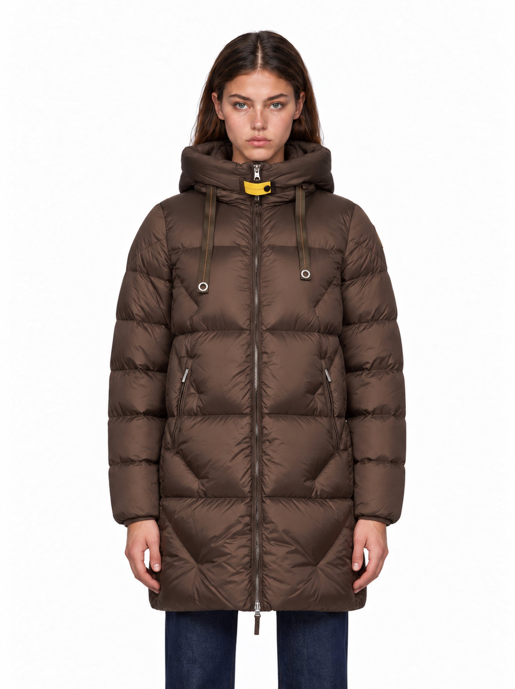 Piumino lungo Janet in marrone 