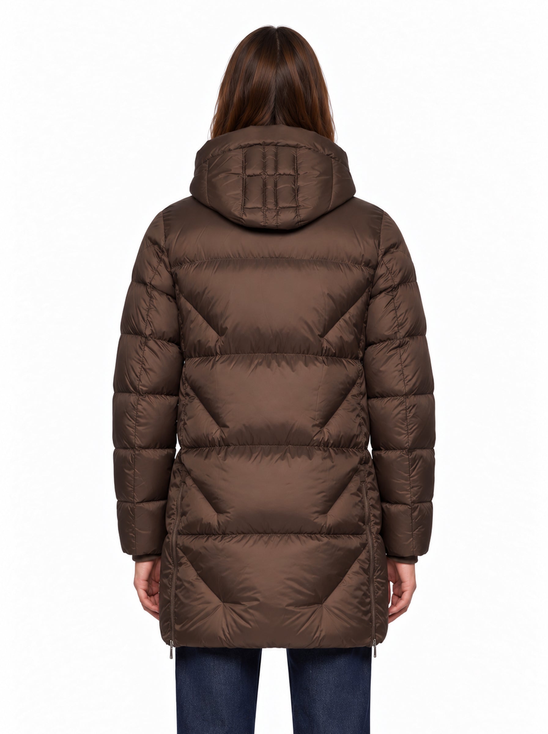Piumino lungo Janet in marrone 