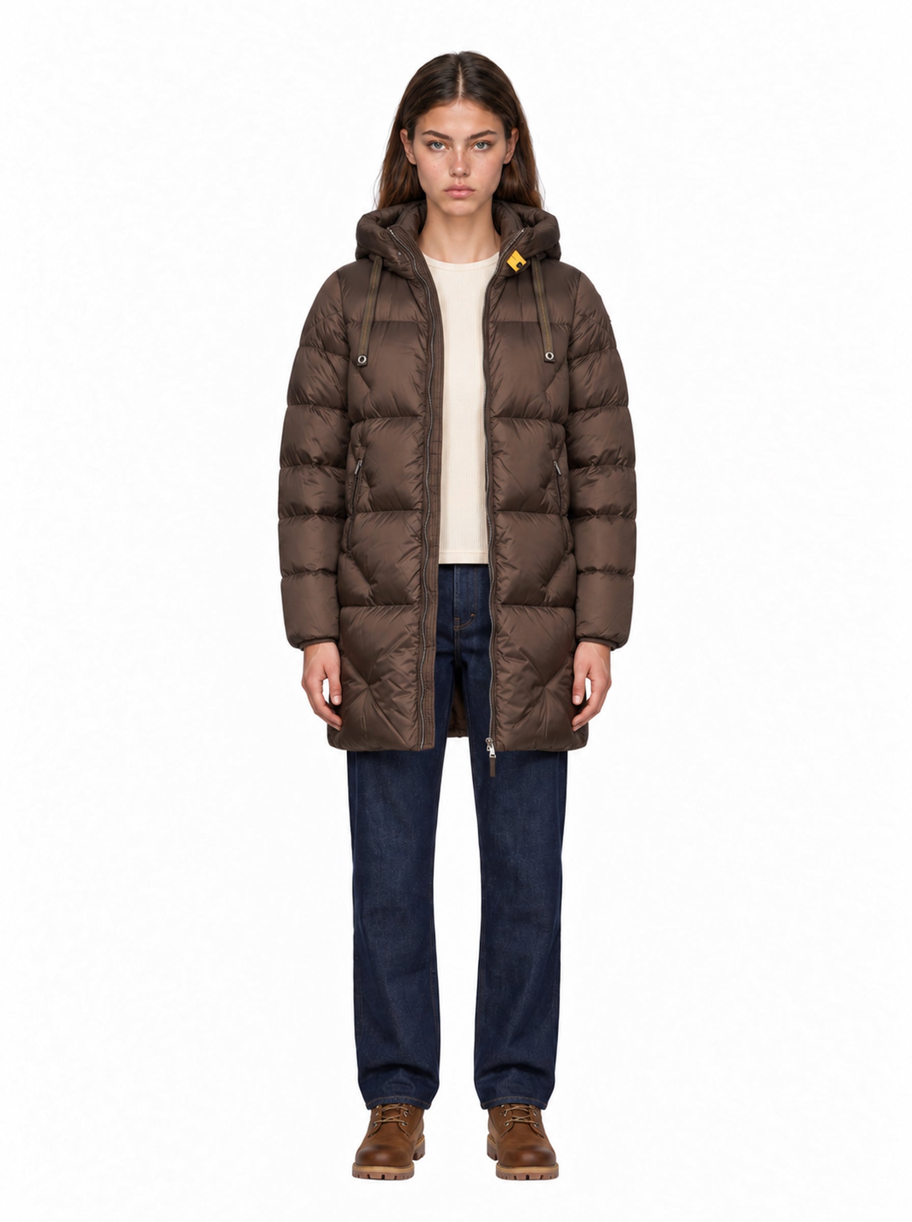 Piumino lungo Janet in marrone 