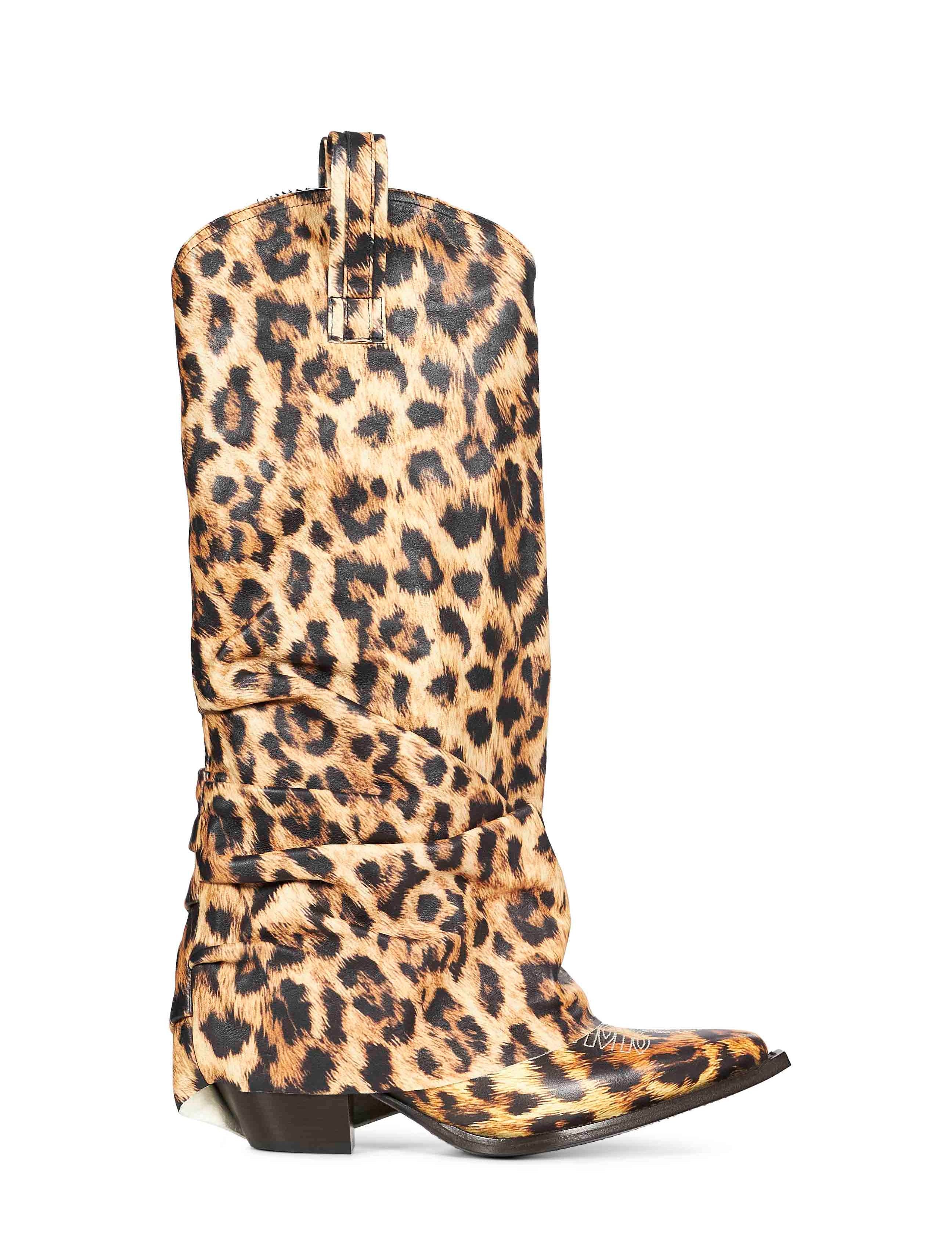 Stivali da cowboy leopardate in marrone 