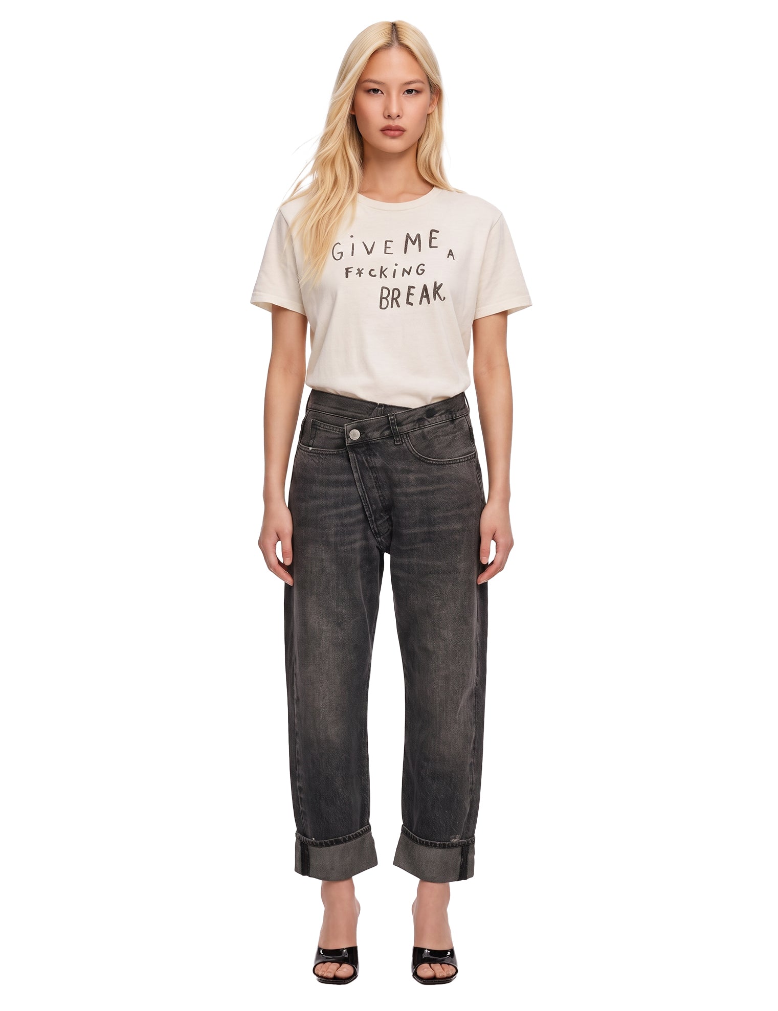 Jeans Leyton con design crossover in nero 