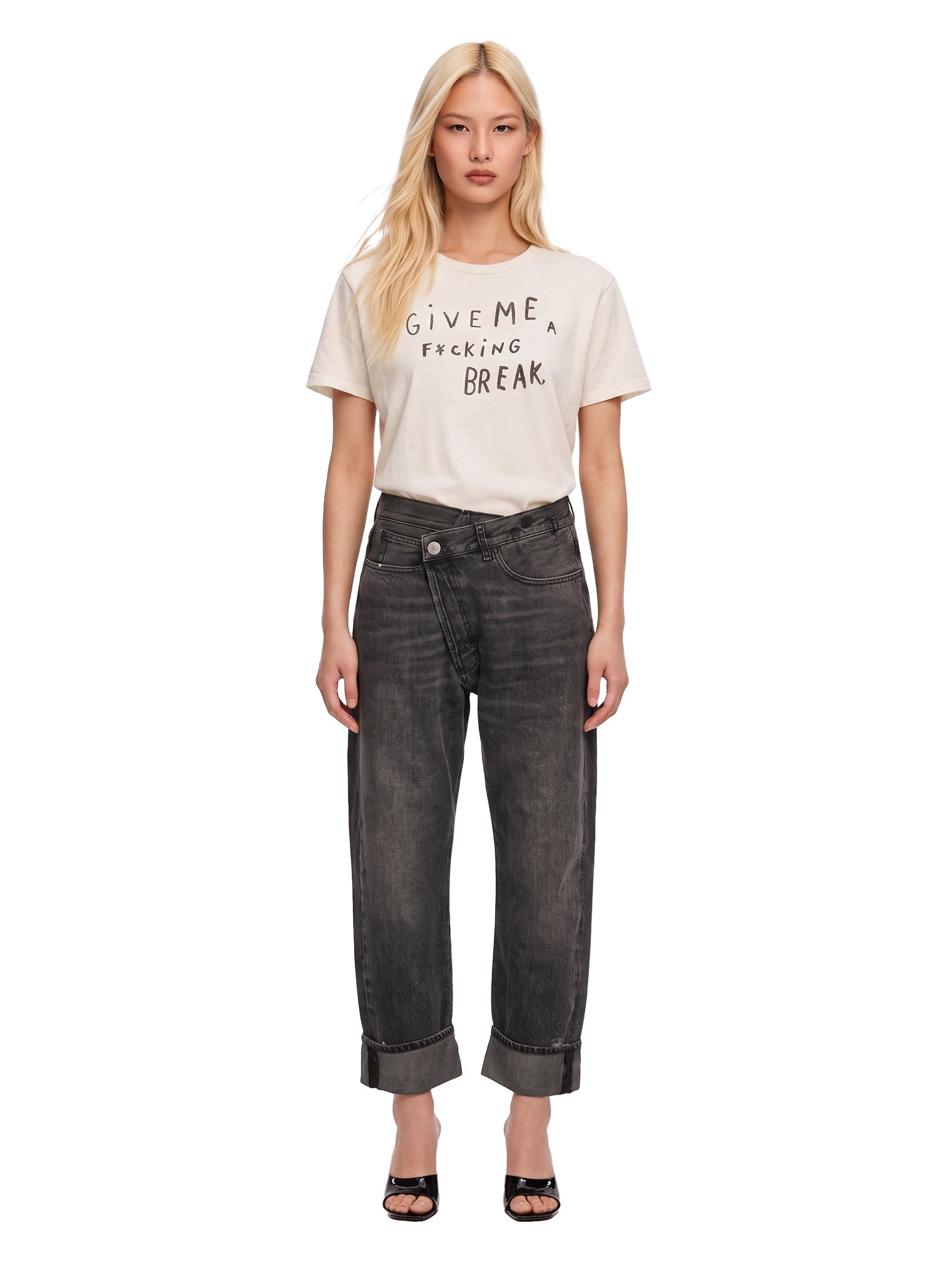 Jeans Leyton con design crossover in nero 