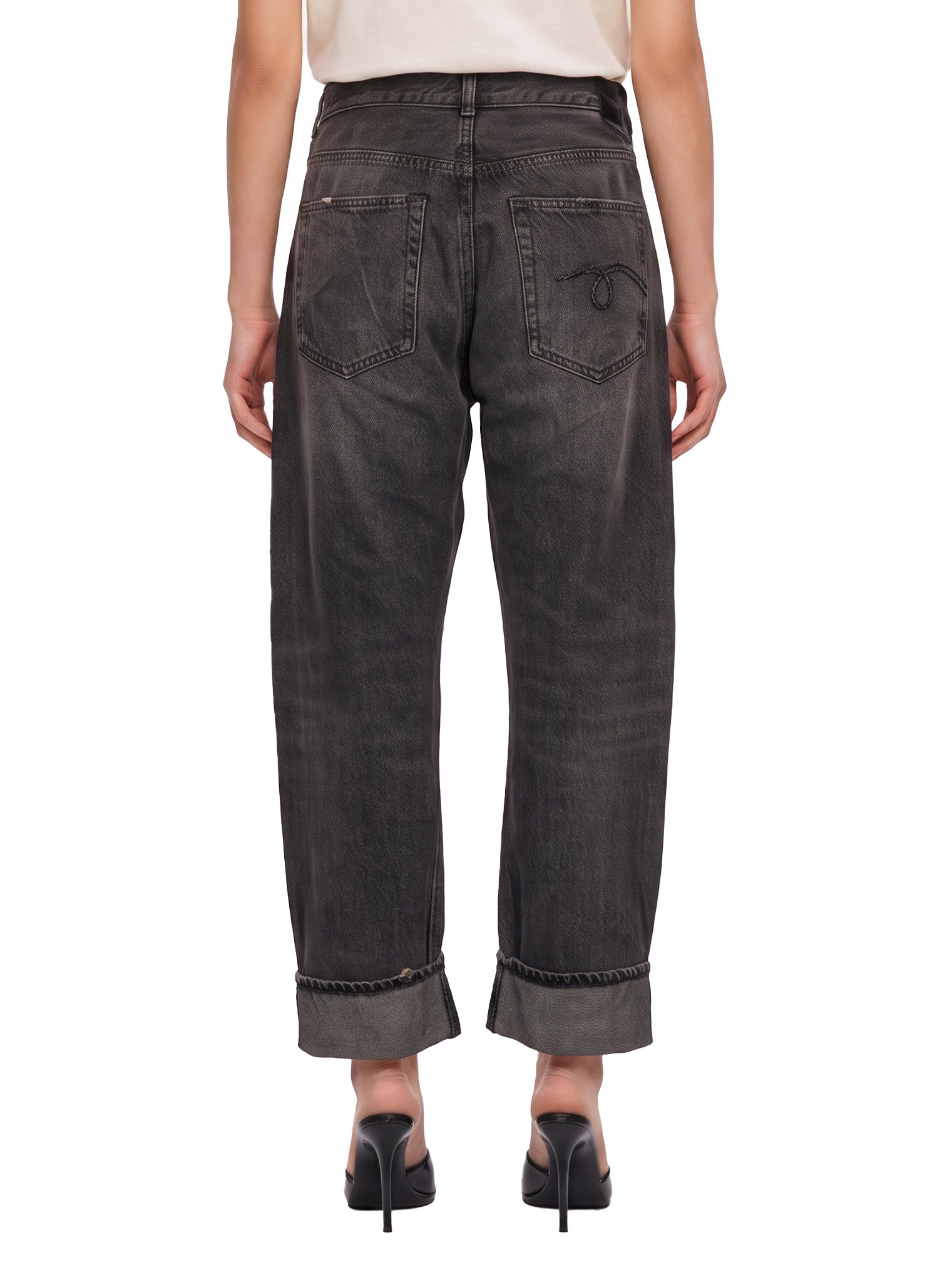 Jeans Leyton con design crossover in nero 
