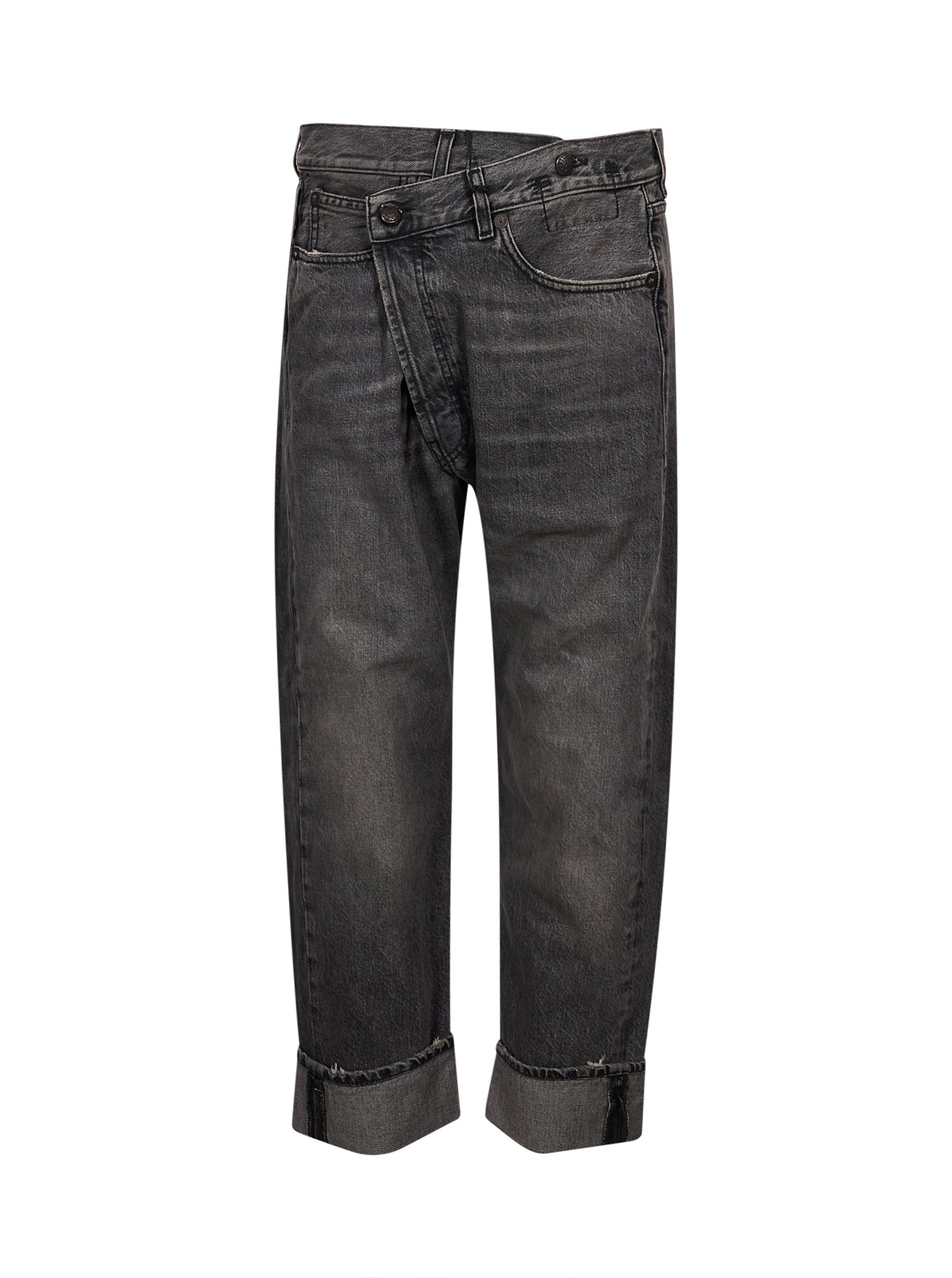 Jeans Leyton con design crossover in nero 