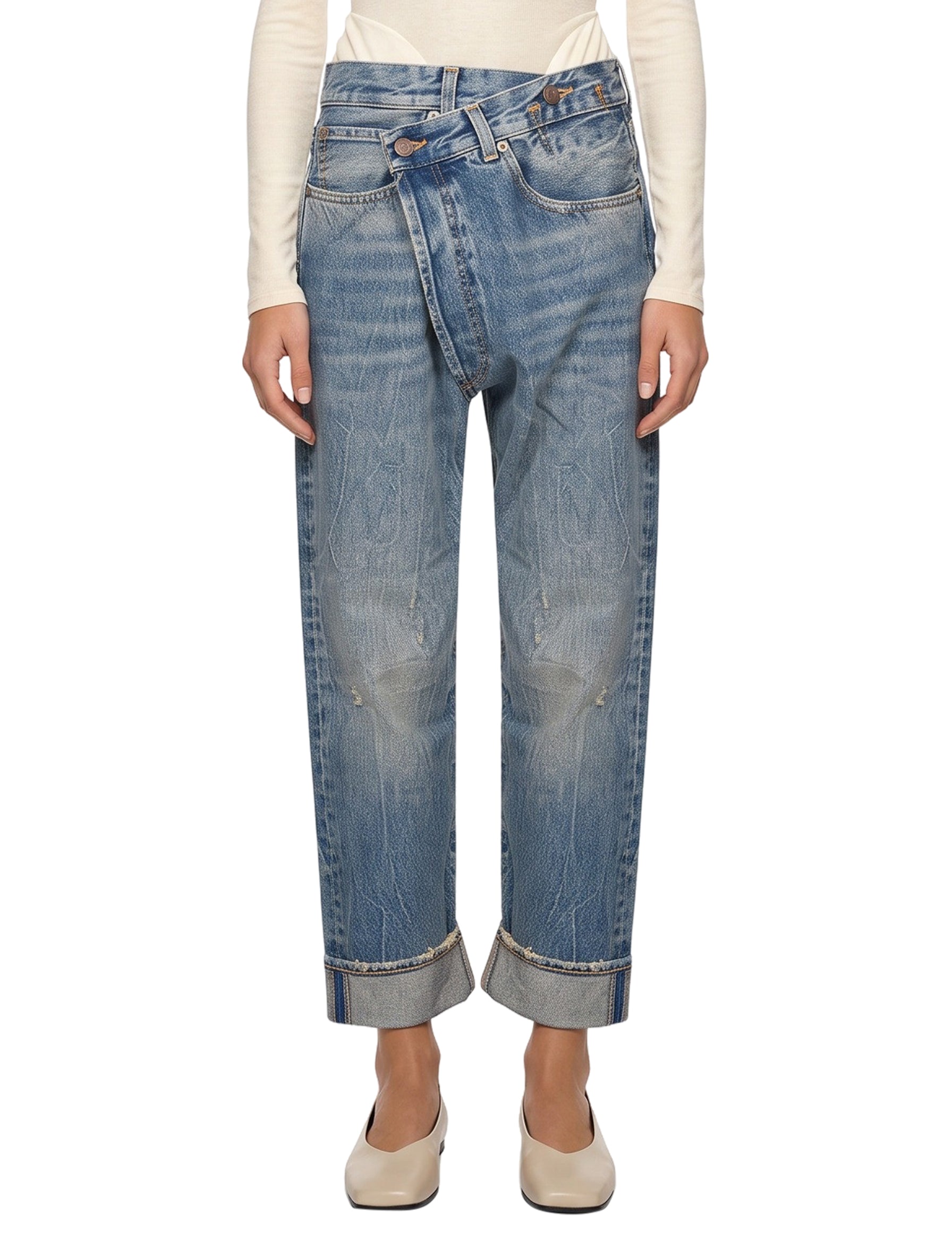 Jeans asimmetrico in blu 