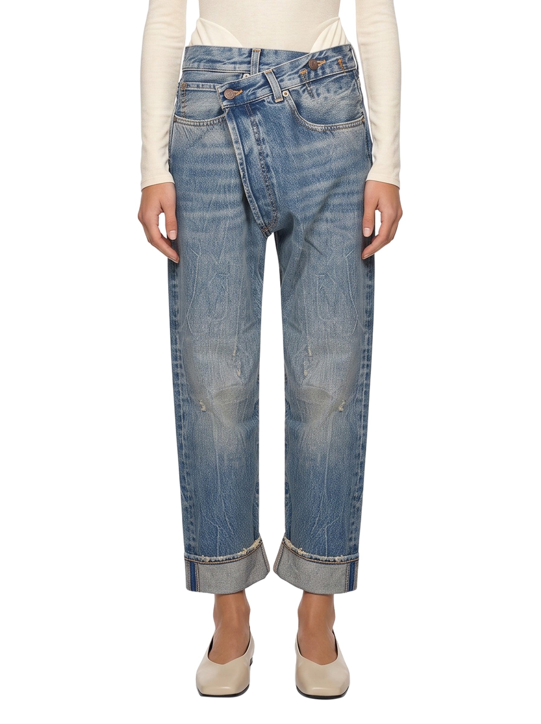 Jeans asimmetrico in blu 