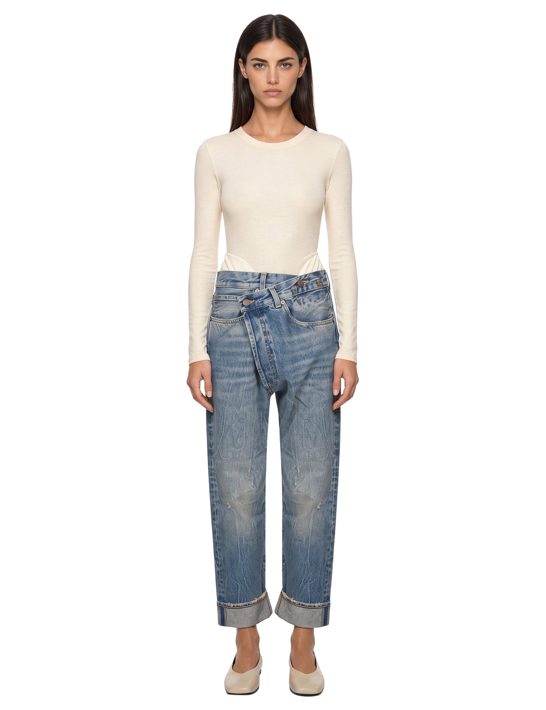 Jeans asimmetrico in blu 
