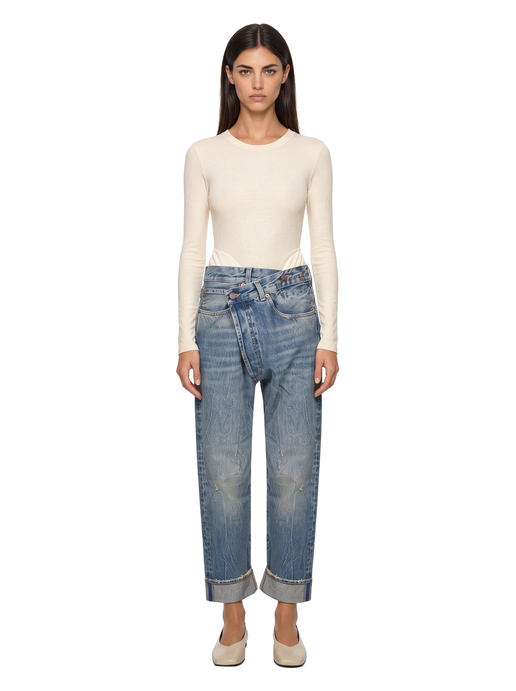 Jeans asimmetrico in blu 