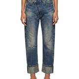 Jeans con chisura asimmetrica in blu 