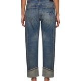 Jeans con chisura asimmetrica in blu 