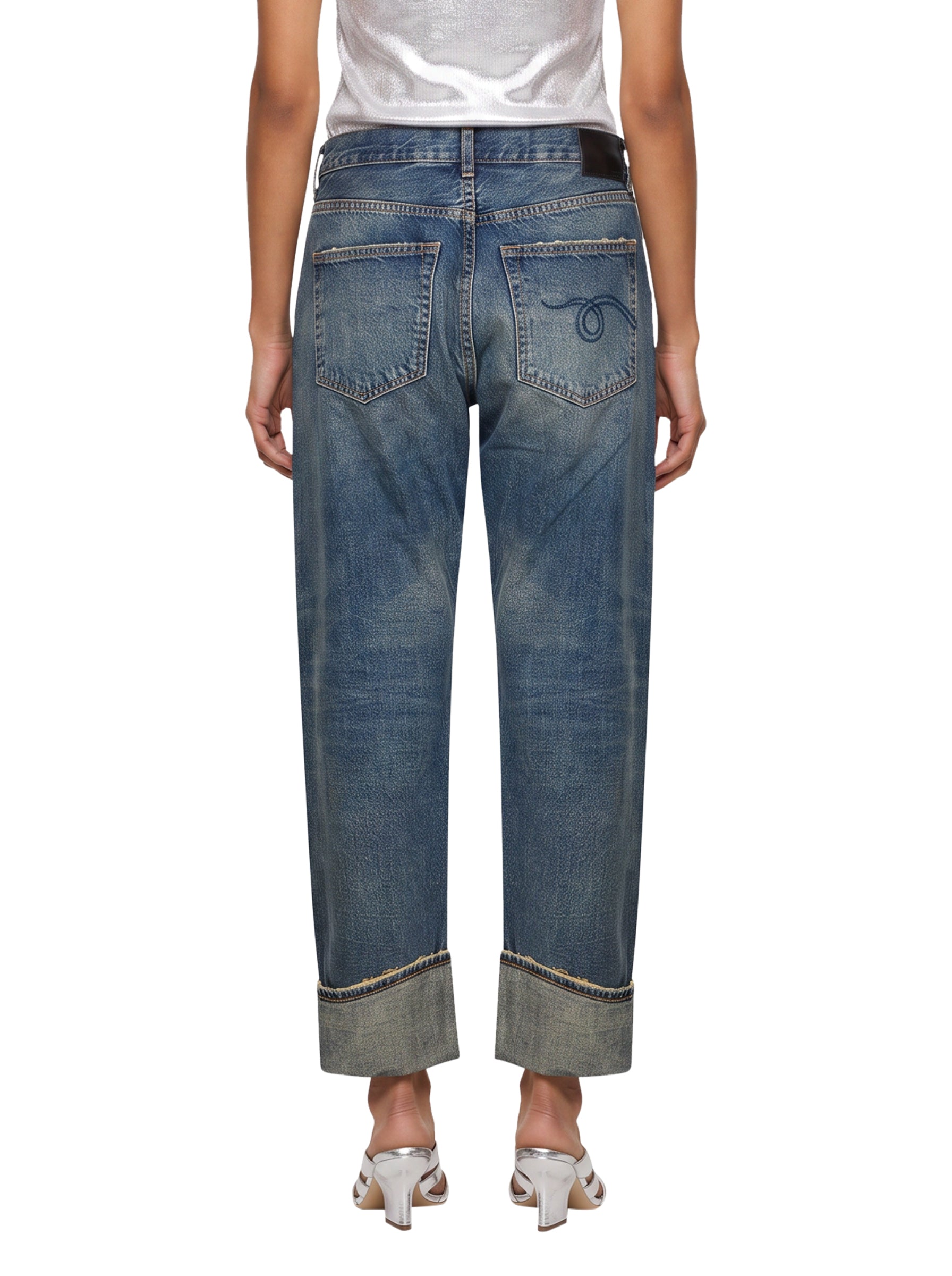 Jeans con chisura asimmetrica in blu 