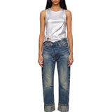 Jeans con chisura asimmetrica in blu 