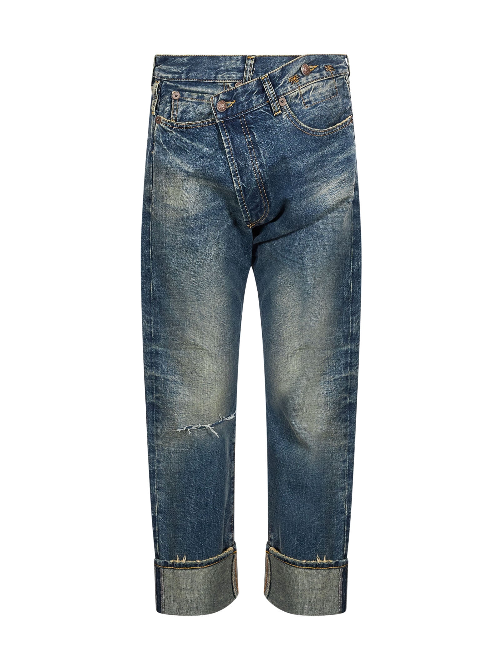 Jeans con chisura asimmetrica in blu 