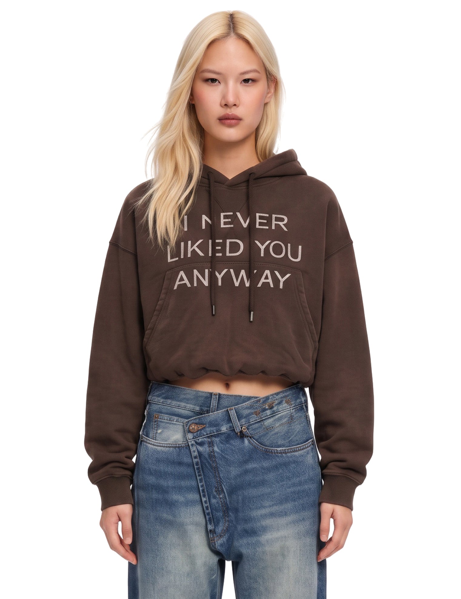 Felpa "I never liked you anyway" in marrone 