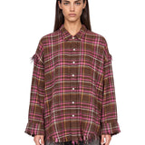 Camicia con cuciture sfrangiate multicolor 