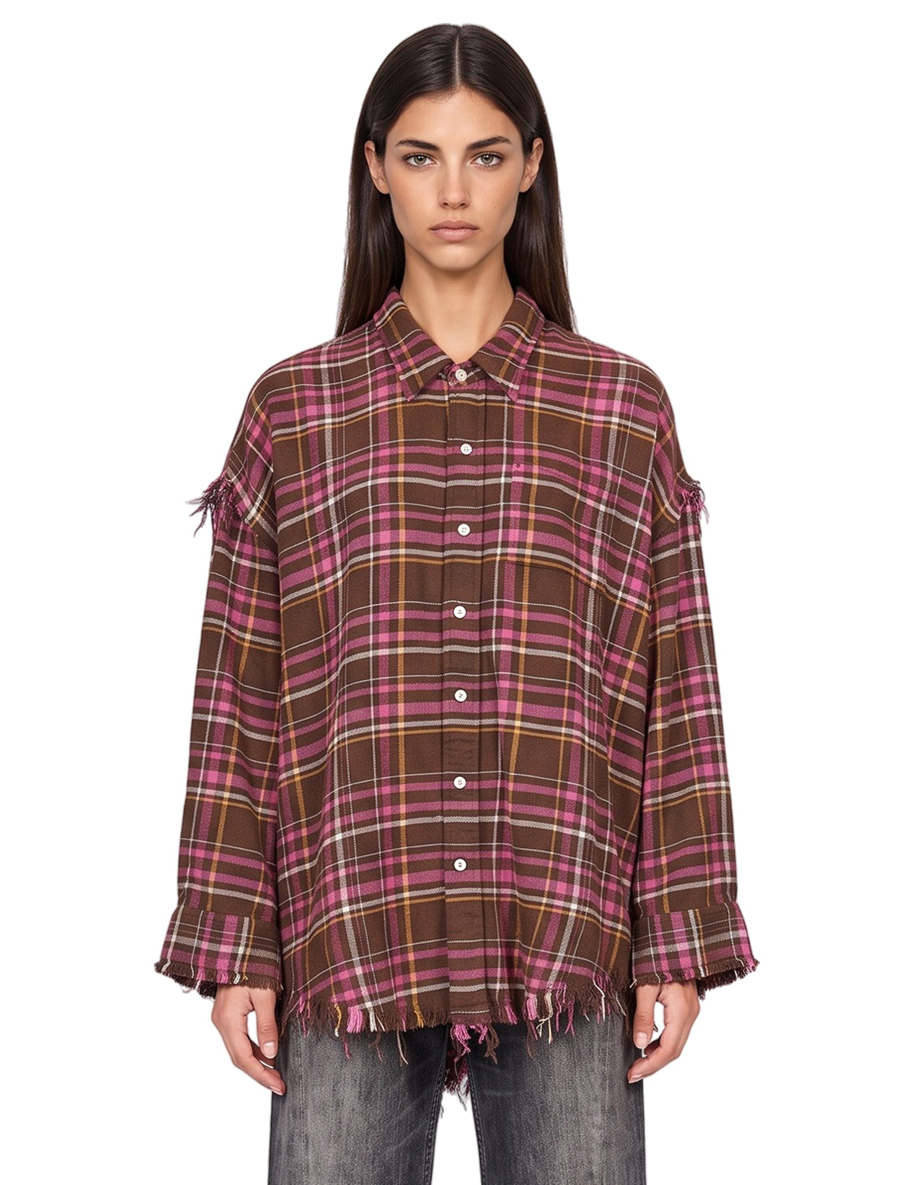 Camicia con cuciture sfrangiate multicolor 