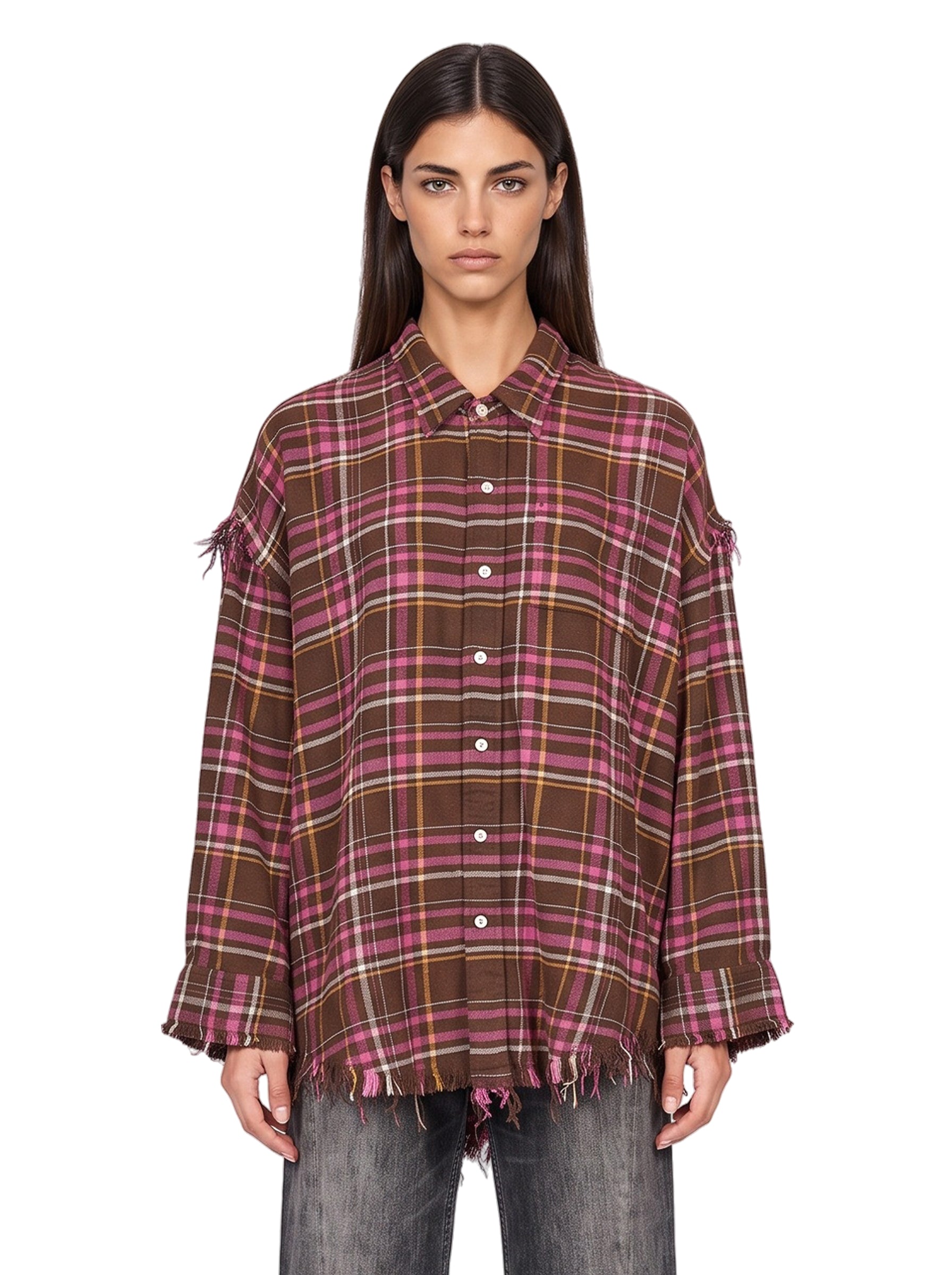 Camicia con cuciture sfrangiate multicolor 