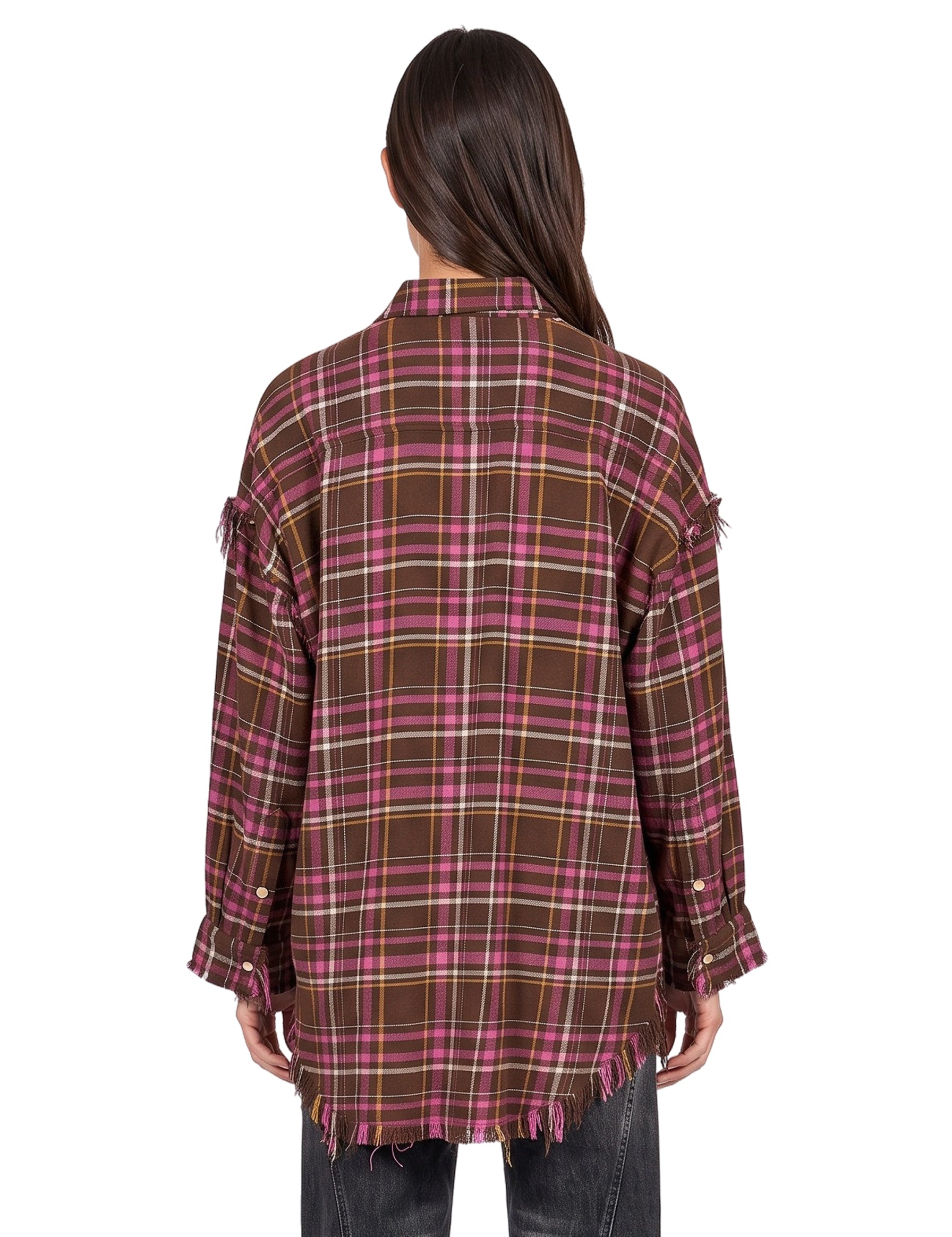 Camicia con cuciture sfrangiate multicolor 