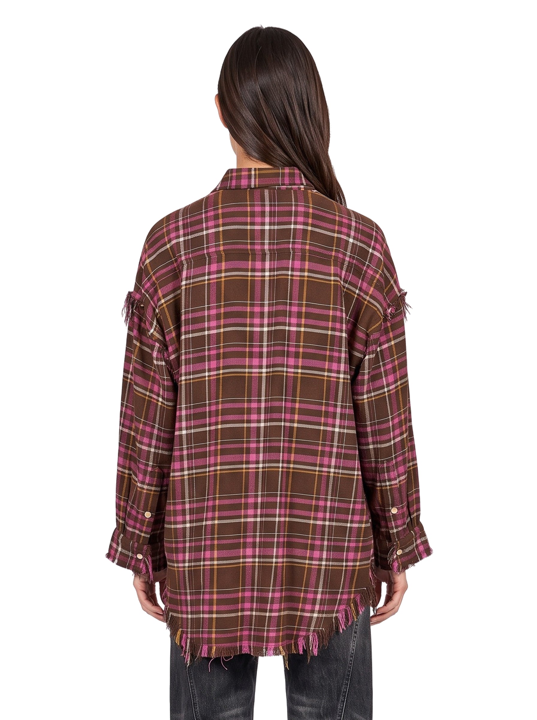 Camicia con cuciture sfrangiate multicolor 