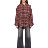 Camicia con cuciture sfrangiate multicolor 