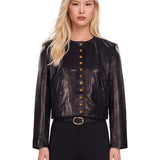 Giacca cropped in pelle in nero 