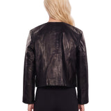Giacca cropped in pelle in nero 
