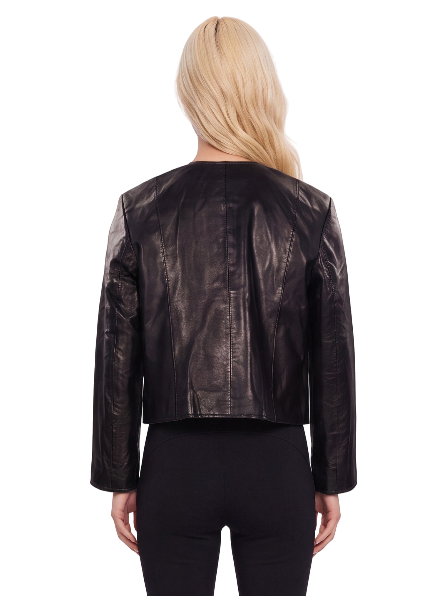 Giacca cropped in pelle in nero 