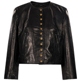 Giacca cropped in pelle in nero 