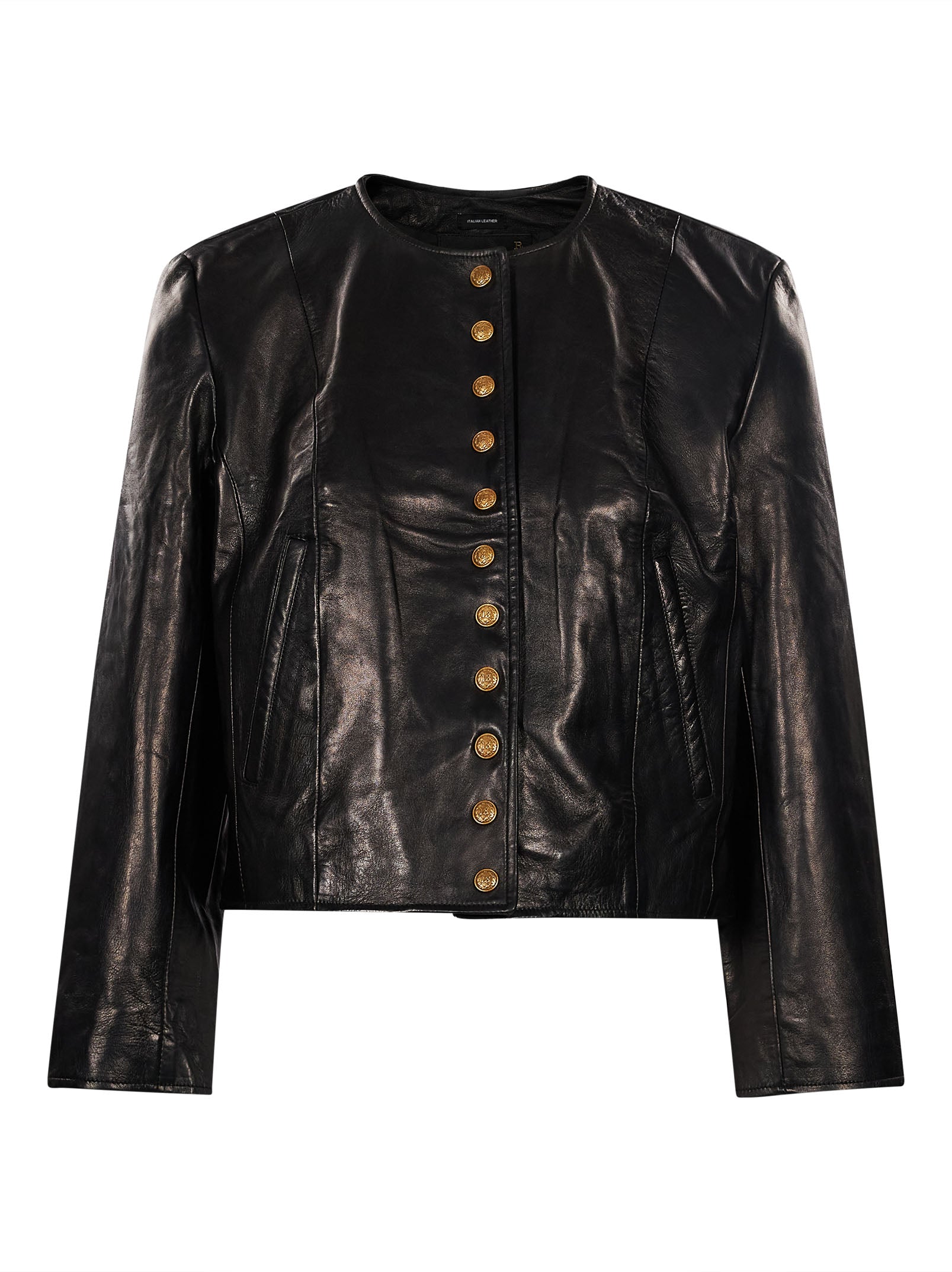 Giacca cropped in pelle in nero 